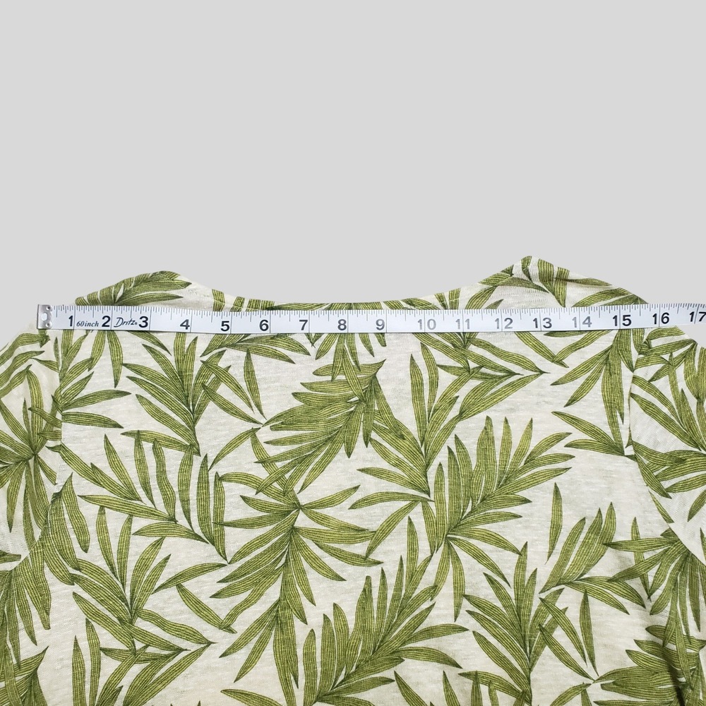 Nicole Miller 100% Linen Palm Leaf Print Cap Sleeve Button Detail Top Green M - Picture 9 of 10
